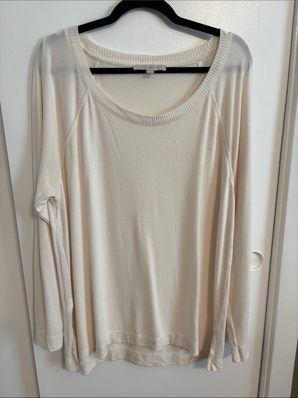 LOFT Soft Ivory Long Sleeve Scoop Neck Top